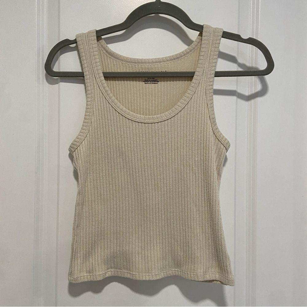 American Eagle Outfitters Ribbed Tank Top in Light Beige